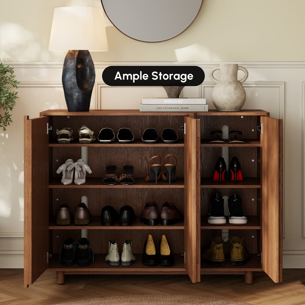 Lineva 48" Ash Wood Veneer Shoe Storage Fluted Entryway Cabinet window image