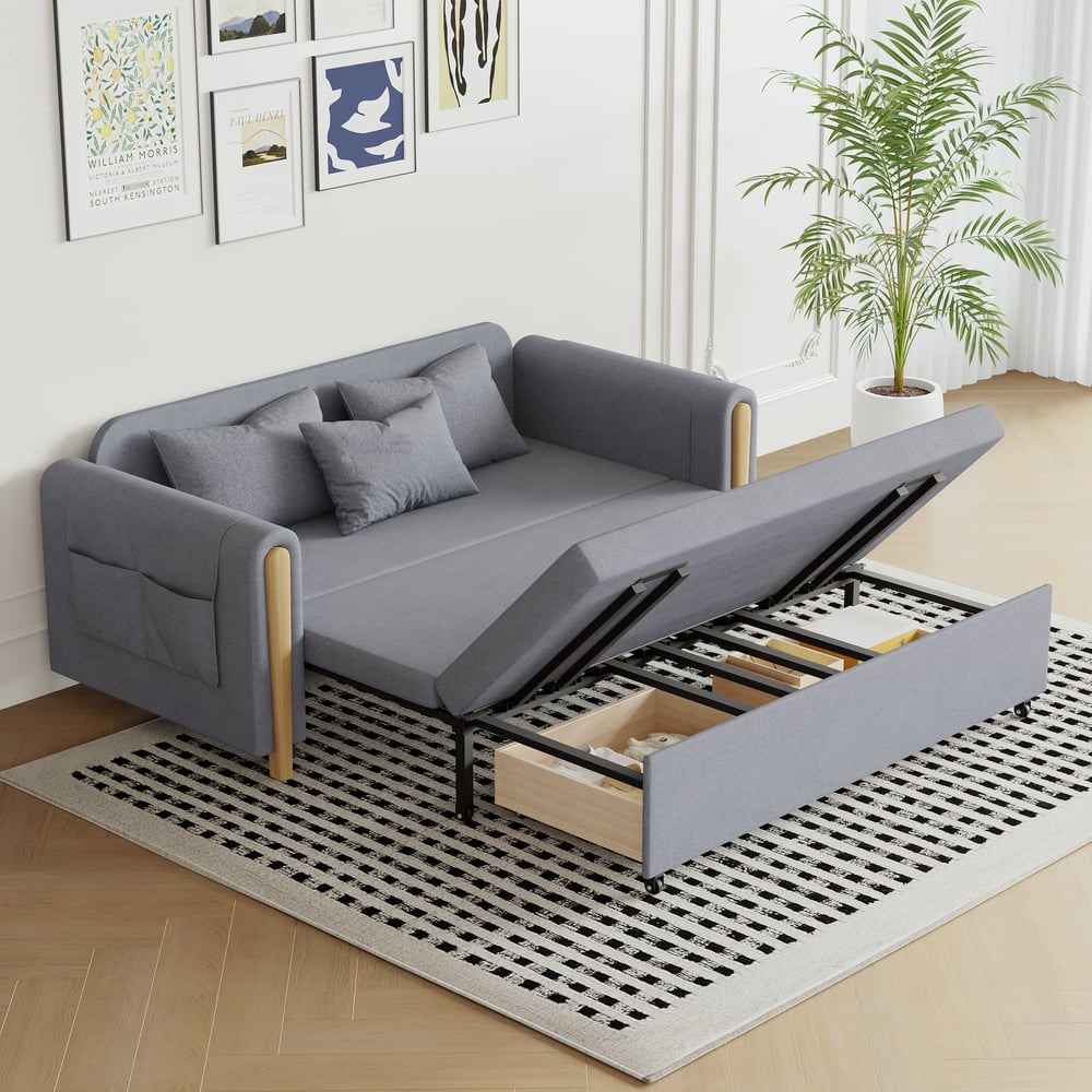 72" Full 2-Seater Linen Convertible Sleeper Sofa window image