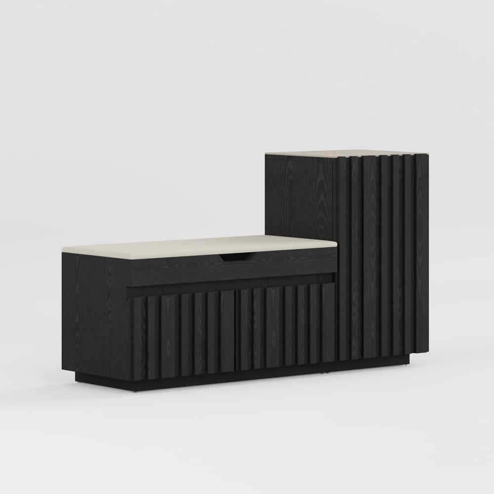 Aura 47” Wooden Shoe Storage Bench with Right-Side Cabinet for Entryway window image