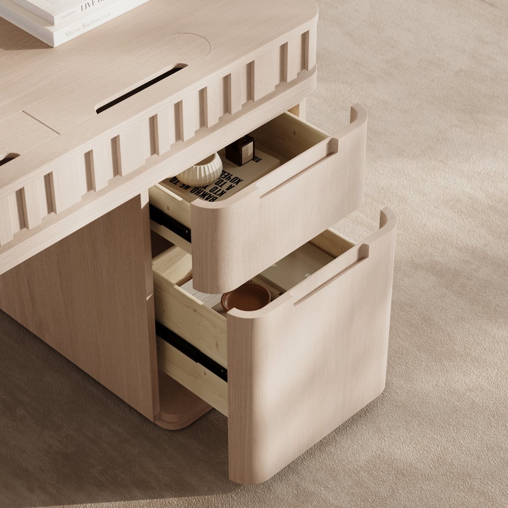 Aura 63" Whitewash Fluted 360-Degree Rotating Desk Electric Adjustable Standing Desk window image