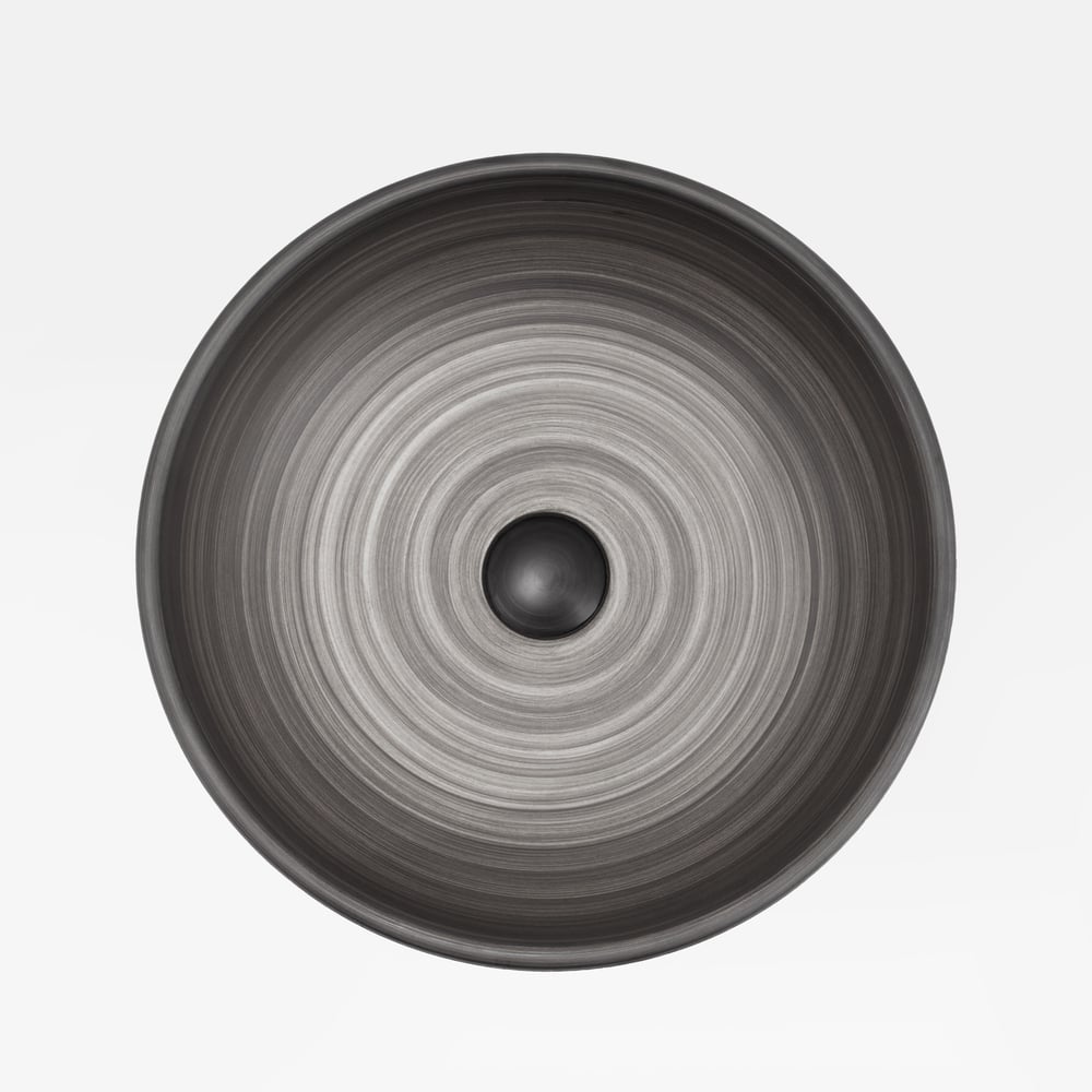 Vasque de salle de bain ronde en céramique grise de 40cm – évier à poser avec glaçure mate image de fenêtre