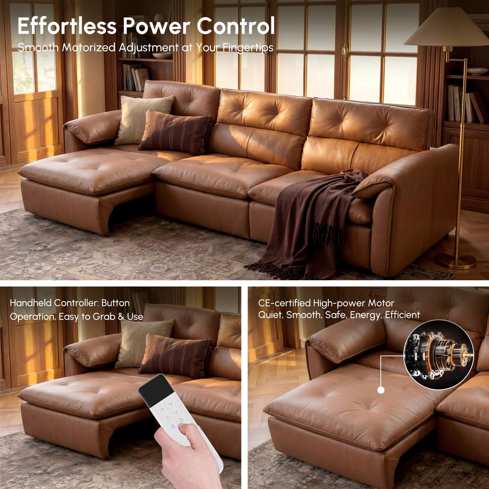 126" 3-Seater Genuine Leather Power Convertible Sleeper Sofa window image