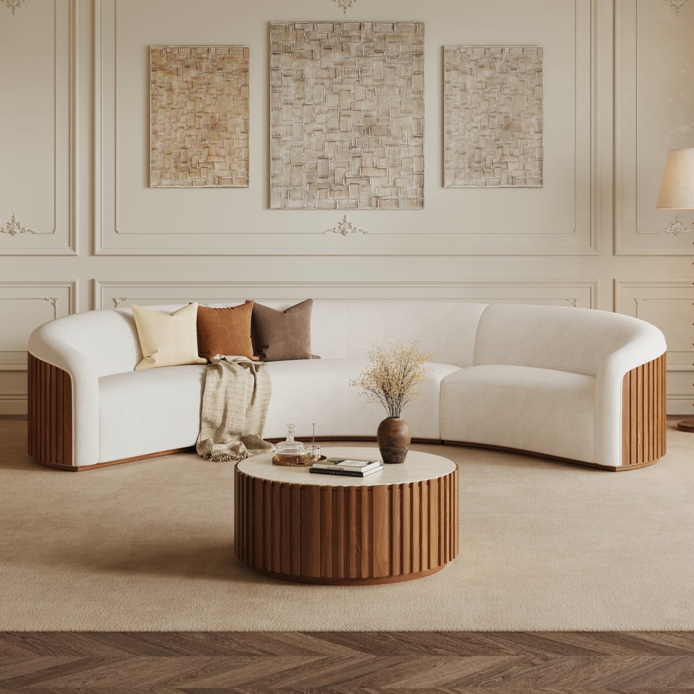 Aura 369 cm 3-Piece Chenille Upholstered Curved Sectional Sofa with Light window image