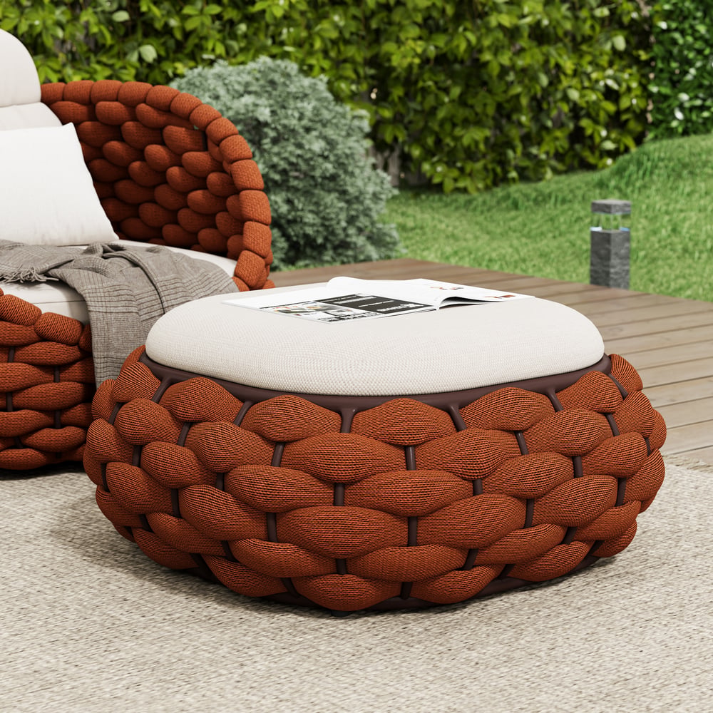 Cocaro Outdoor Hand-Woven Rope Footrest Storage Ottoman in Orange window image