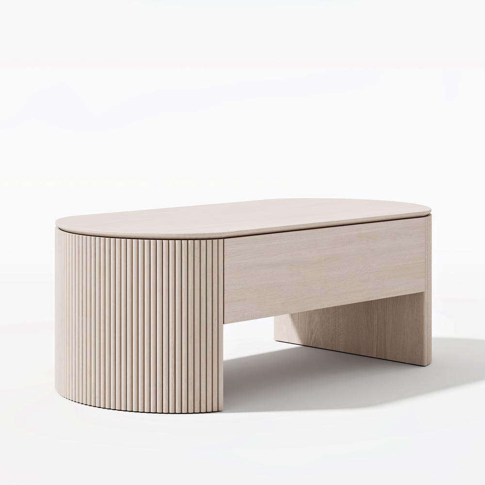 Mesa de Centro Retrátil Oval de 47" Mid-Century Modern Imagem da janela