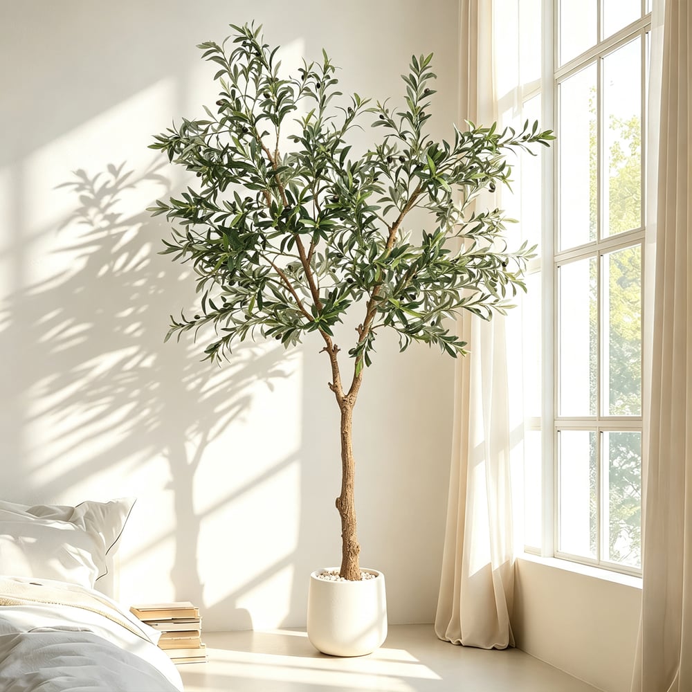 7ft Artificial Olive Tree with Planter and Decorative Pebbles window image