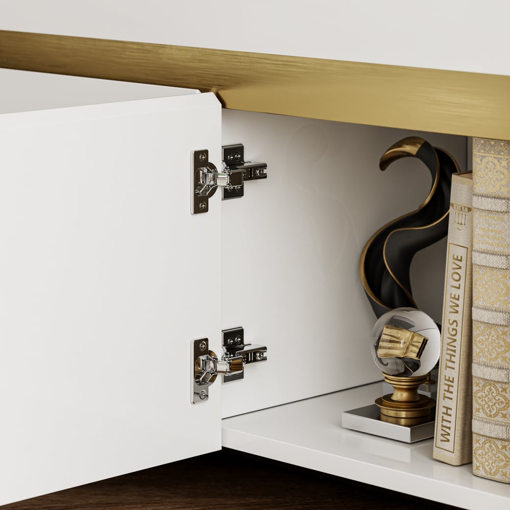 86" White Sintered Stone Top TV Stand with 4 Drawers window image