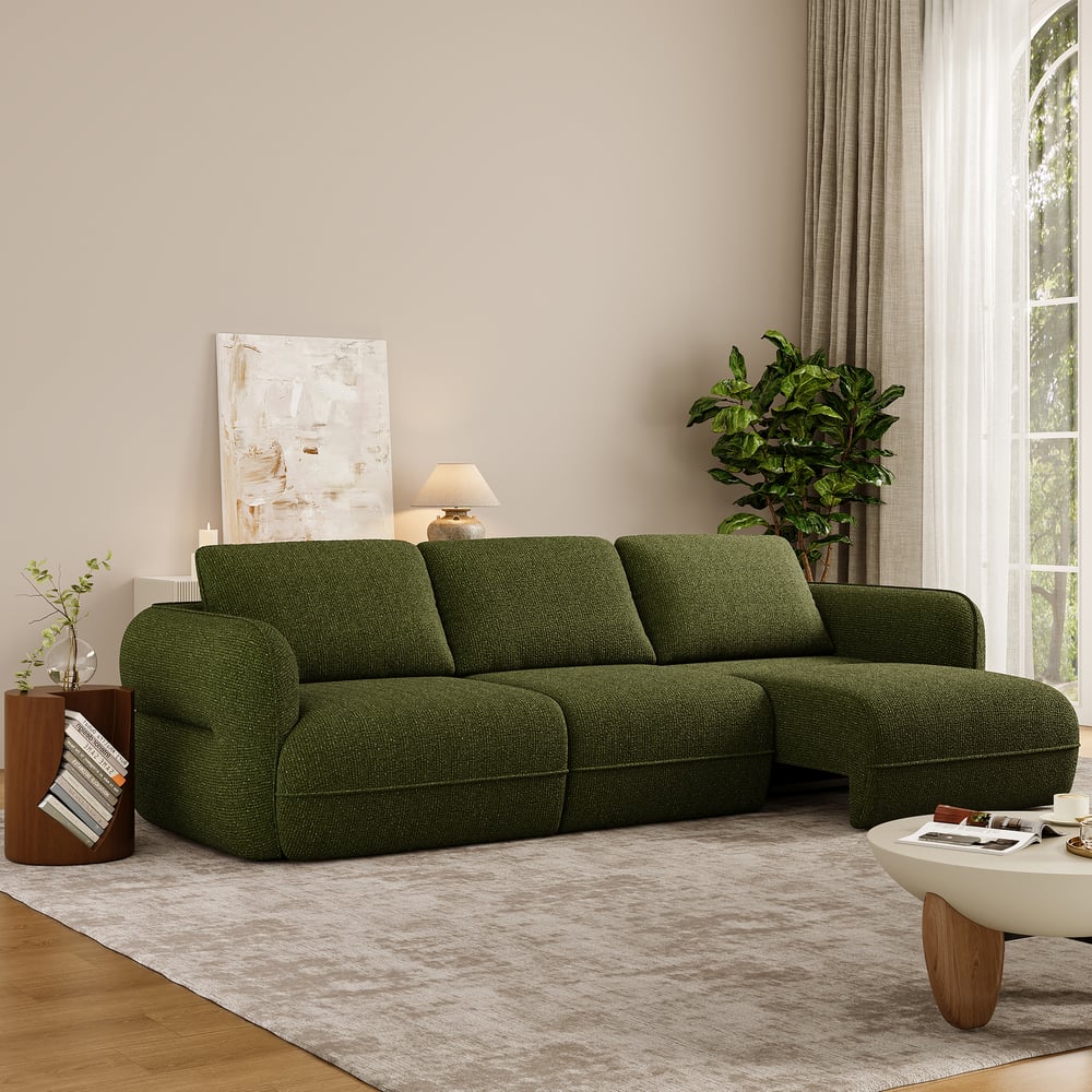 Modern 304cm 3-Seater Chenille Power Convertible Sleeper Sofa with Remote Control window image