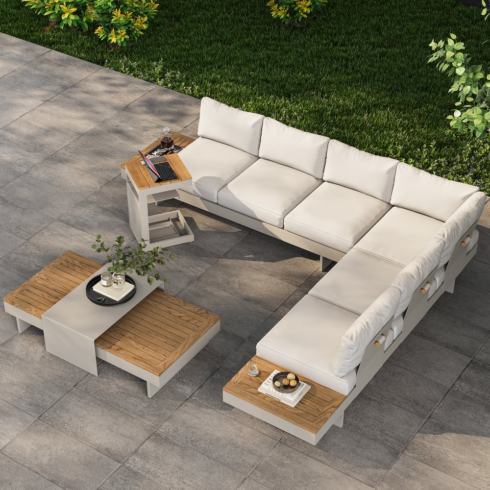 Tevara Outdoor Teak Aluminium Sand Side Table with Solar Light window image