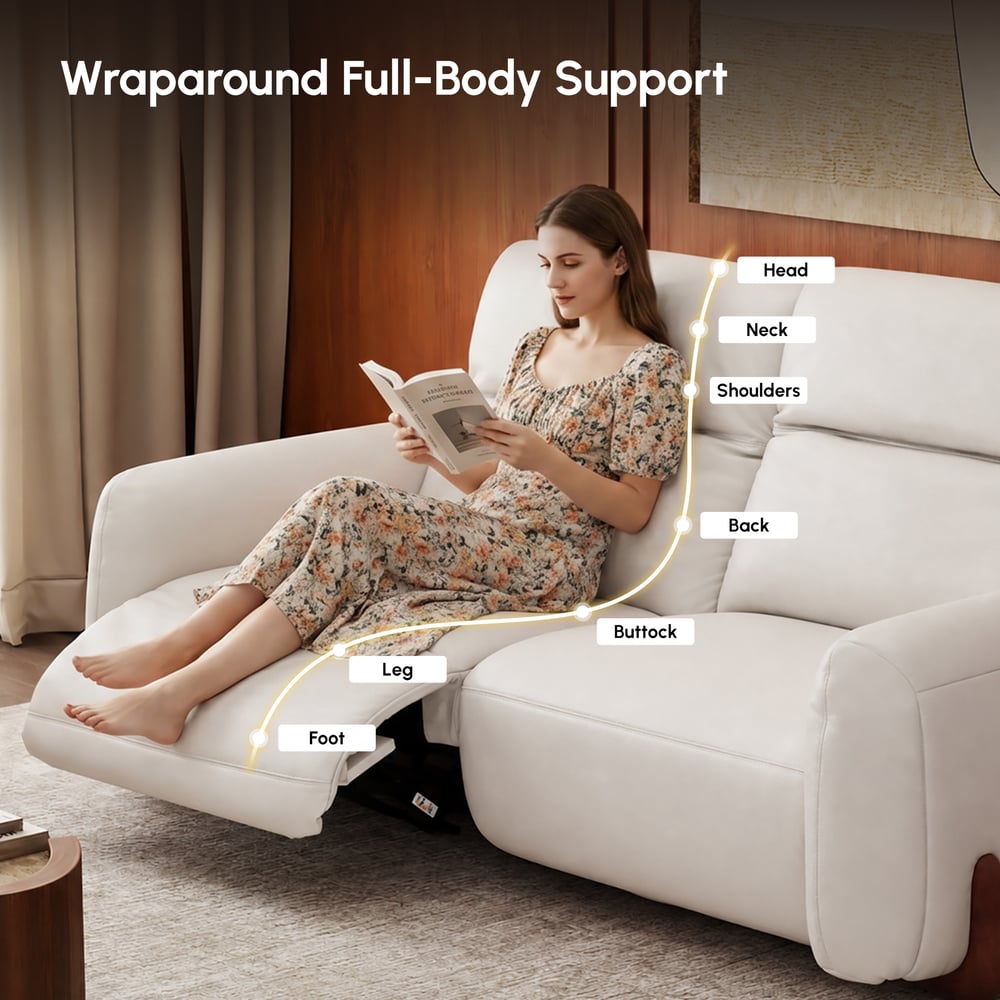 Canapé inclinable électrique en cuir véritable Curva de 85 pouces avec appuie-tête réglable image de fenêtre