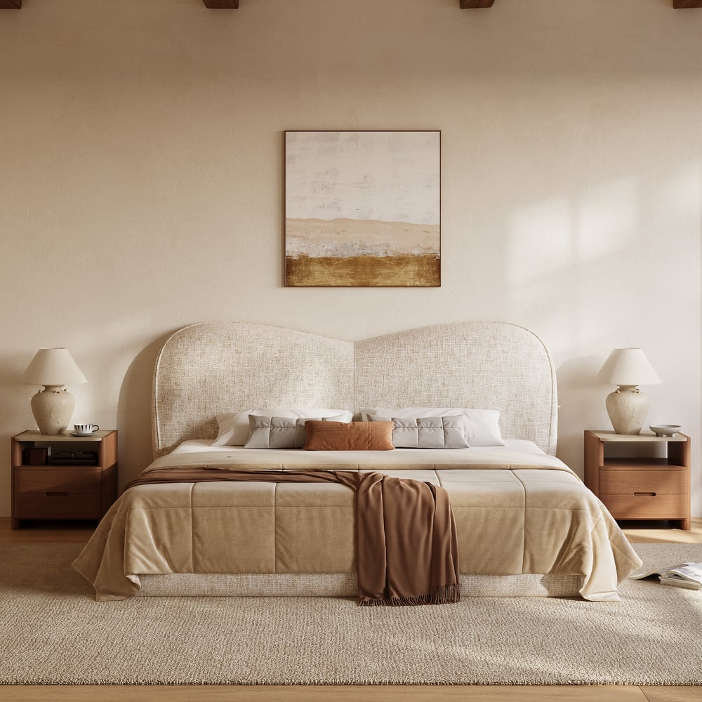 Modern King Size Chenille Upholstered Bed window image