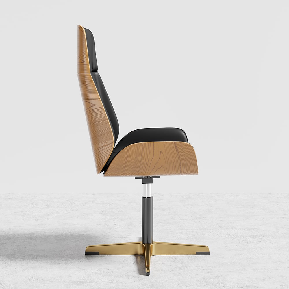 Matte Black Curved Wooden Office Desk & Adjustable Swivel Executive Chair in Black window image