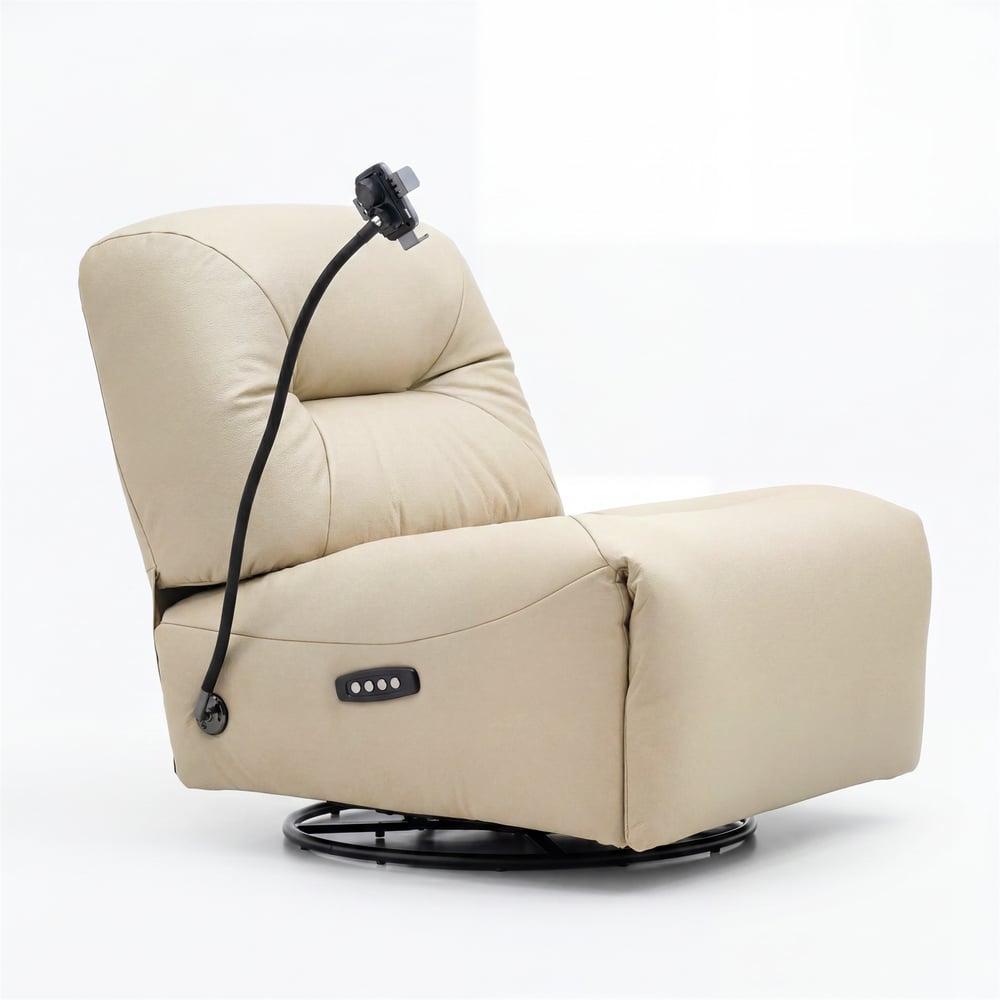Genuine Leather Power Swivel Rocker Recliner Accent Chair with Phone Holder window image