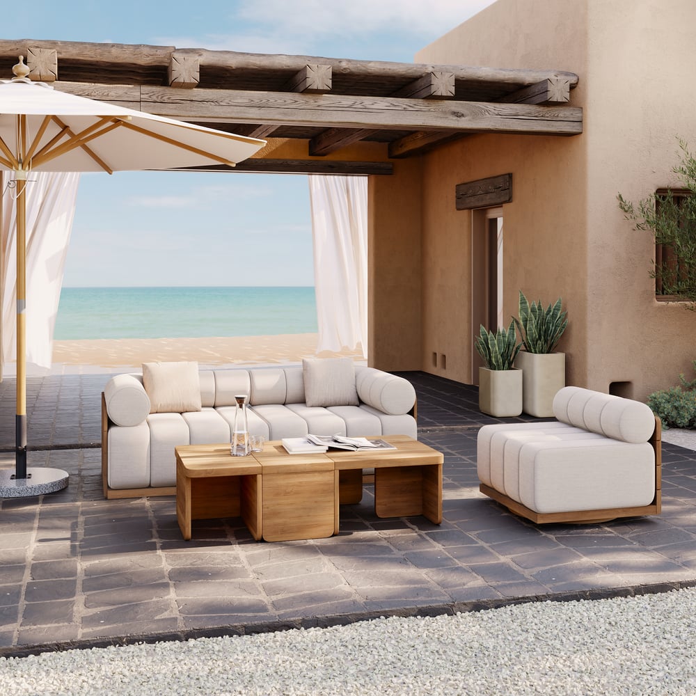 Resaro 6-Piece Outdoor Modular Natural Teak Sectional Fluted Sofa Set window image