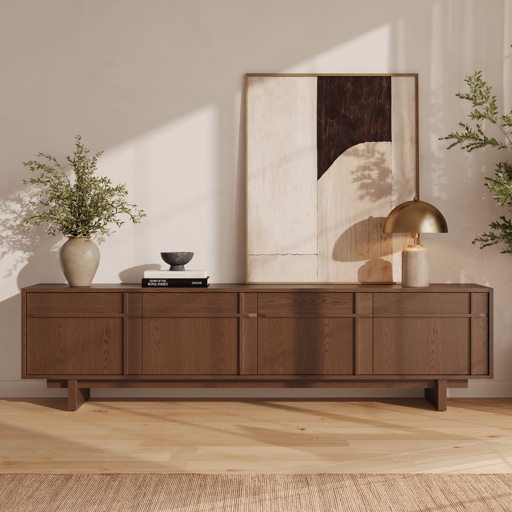 Panvyr 80" Ash Wood Walnut TV Stand with Storage window image