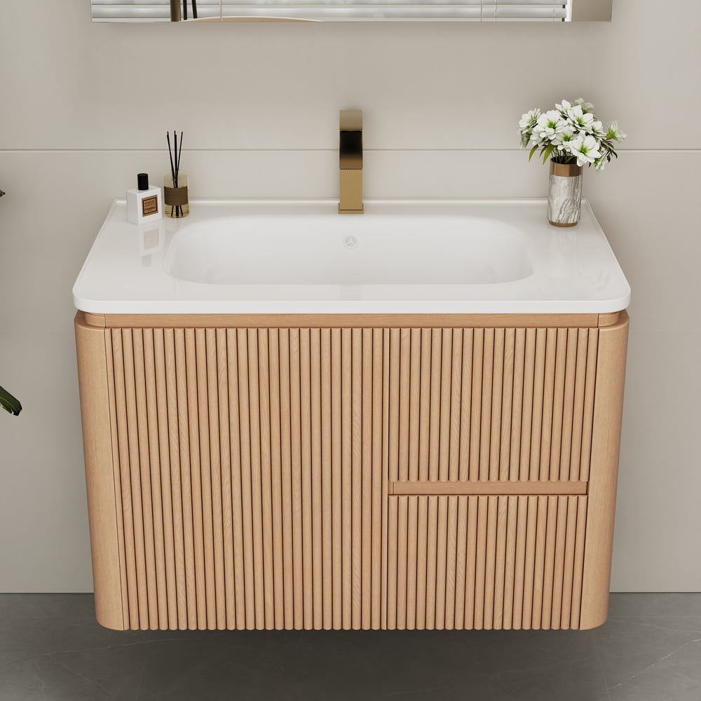 Modern  32" Floating Bathroom Vanity  with Sink, LED Light, Ample Storage window image