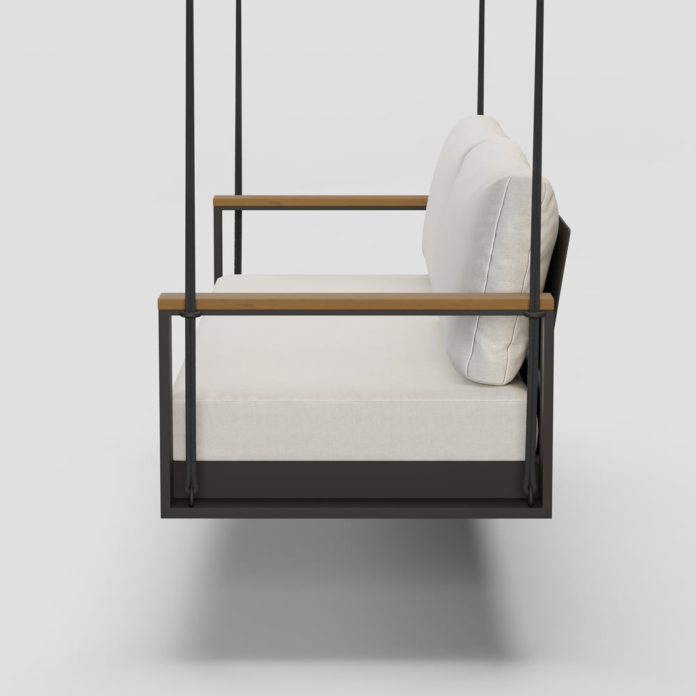 Tevara Outdoor 2-Seater Hanging Swing Sofa in Warm White with Cushion & Black Cover window image
