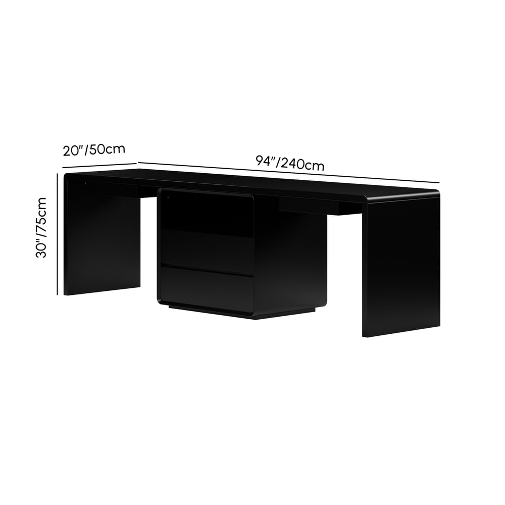 Black Double Desk with Drawers & 2 Brown PU Leather Modern Home Office Chairs weights dimensions image