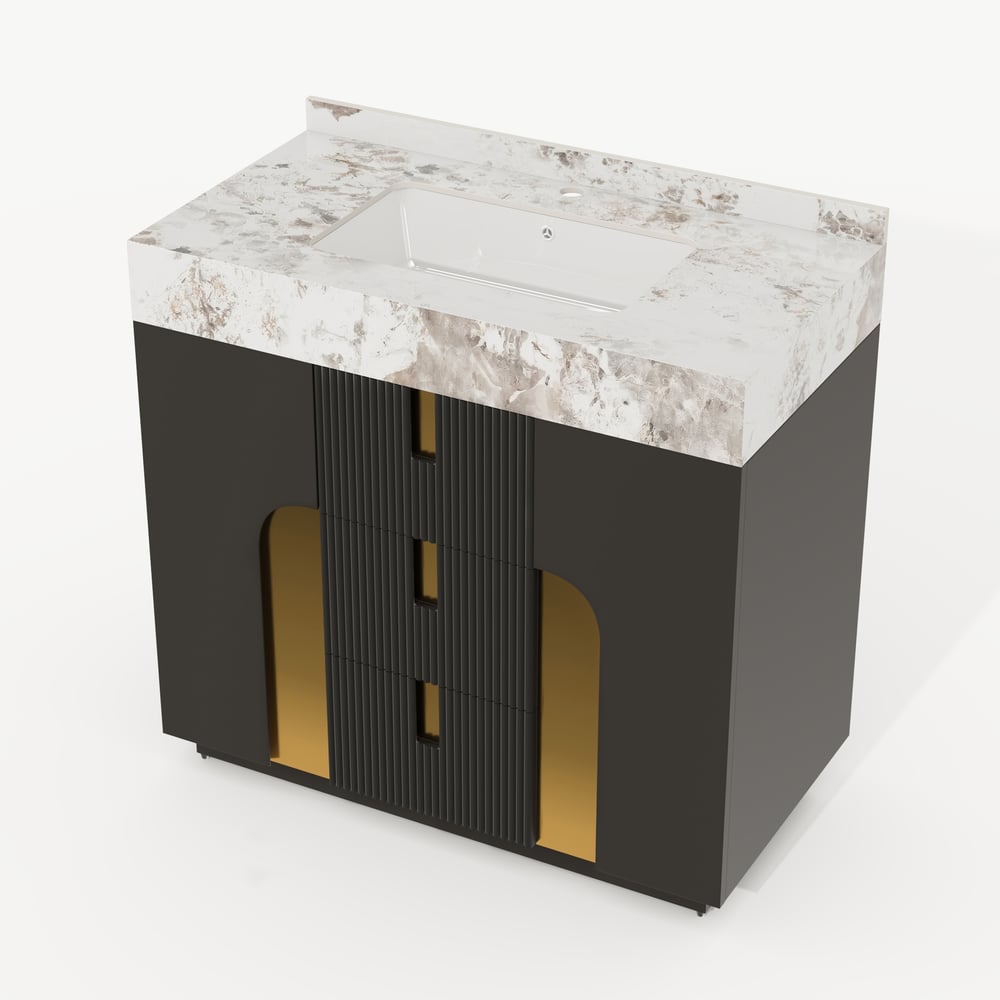 Meuble-lavabo simple autoportant Artis de 91cm avec dessus en pierre frittée image de fenêtre