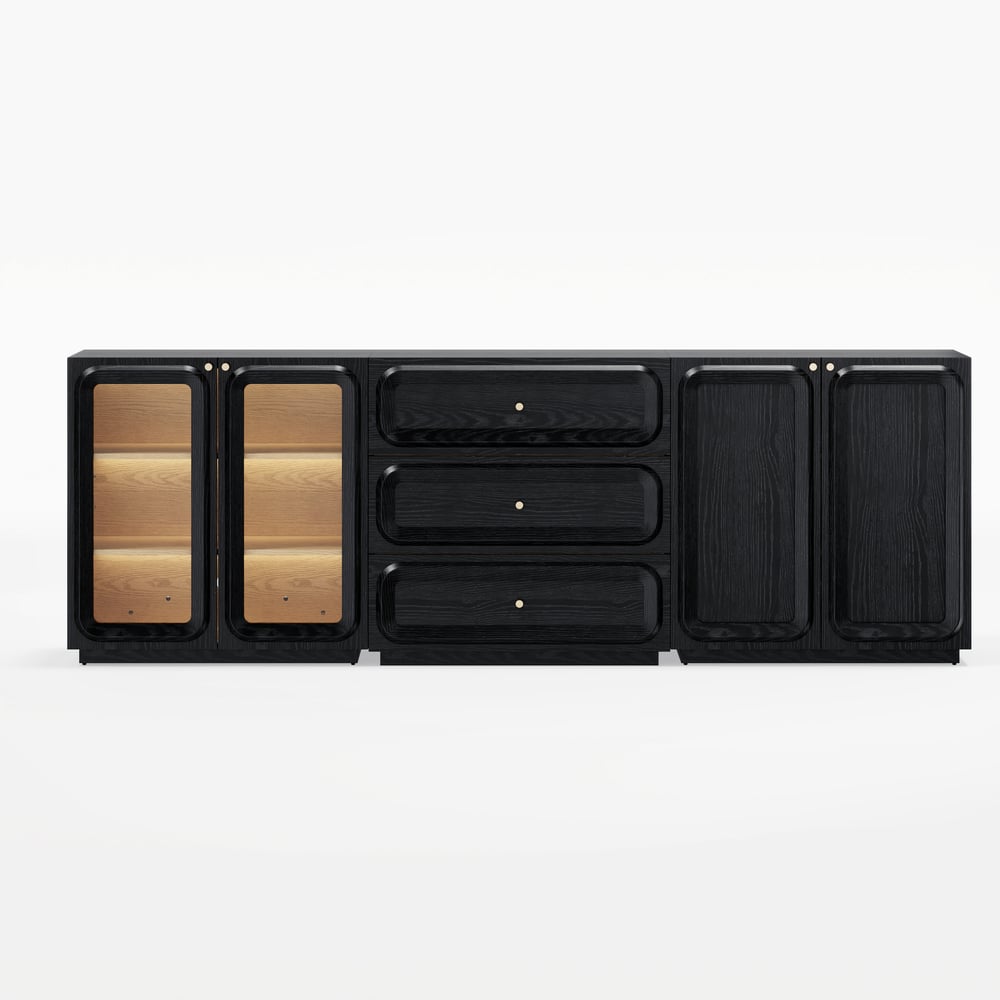 94" TV Stand with Chest Cabinet featuring storage and LED window image