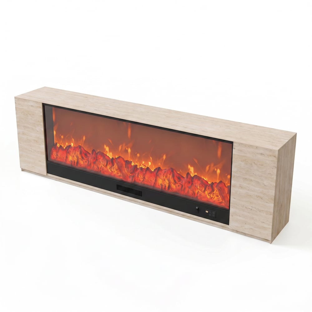 87" Sintered Stone Electric Fireplace TV Stand with Remote Control window image