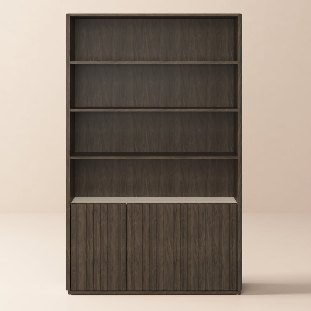 Aura 47" Ash Wood Fluted Bookcase With Sintered Stone Top window image