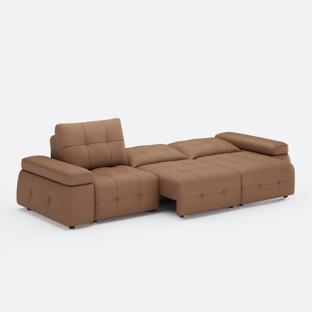 130" 3-Seater Genuine Leather Power Convertible Sleeper Sofa with adjustable armrests window image