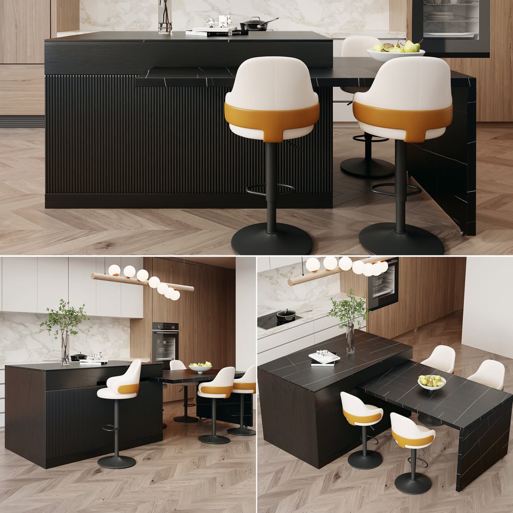 Îlot de cuisine en bois extensible de 81 à 112 pouces avec rangement, noir image de fenêtre