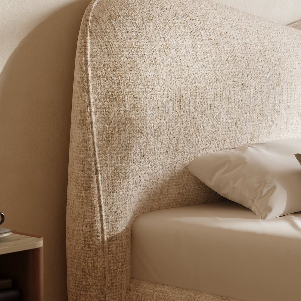 Modern King Size Chenille Upholstered Bed window image