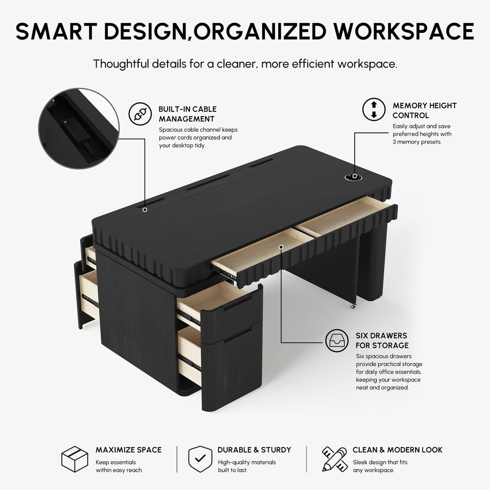 Bureau Aura 160 cm Noir Cannelé à Rotation 360 Degrés Bureau Debout Électrique Réglable image de fenêtre