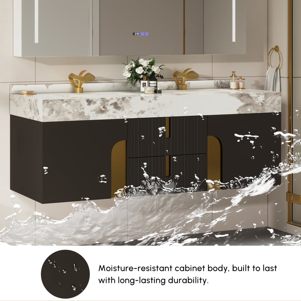 Mueble de baño Artis de 152cm de doble lavabo flotante con encimera de piedra sinterizada Imagen de ventana