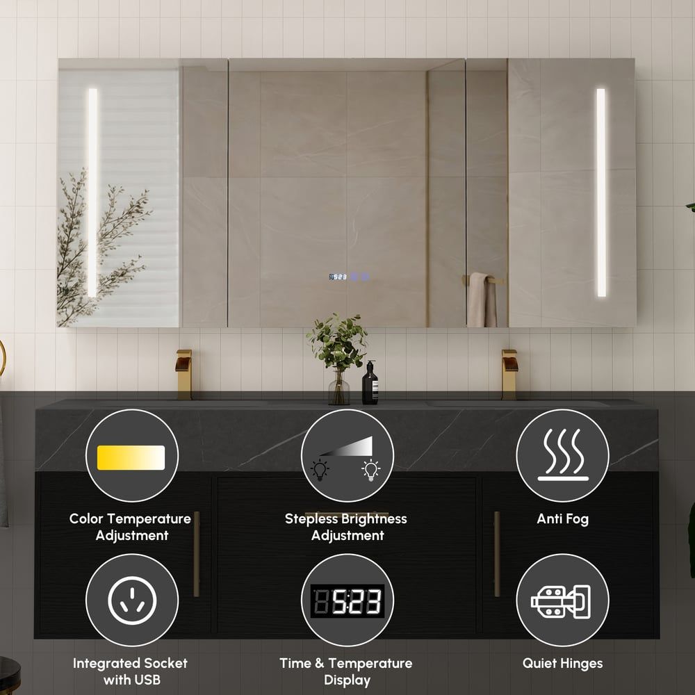59" LED Bathroom Medicine Cabinet with Anti-Fog, Dimmable Tri-Color Lighting window image