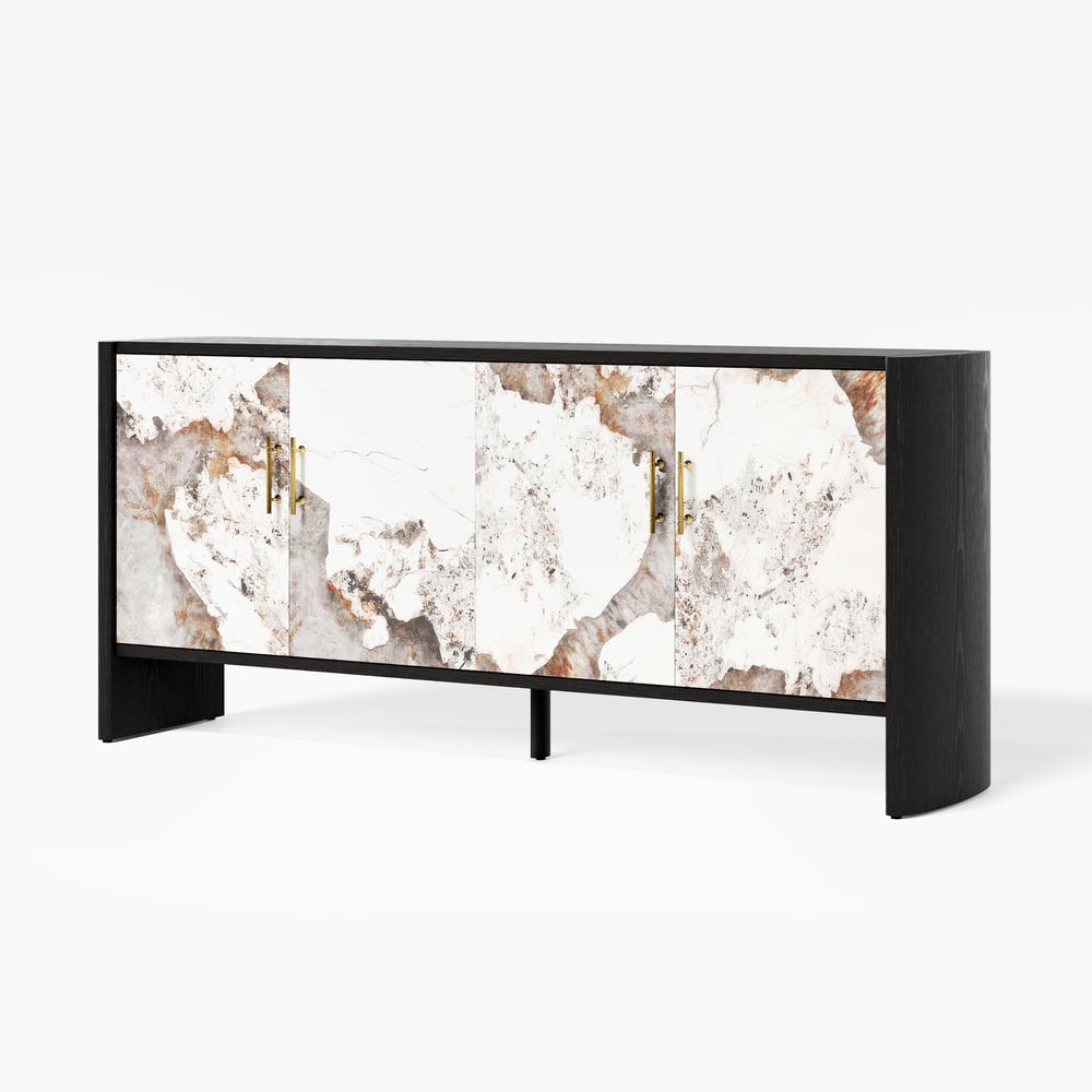 Modern 72" Sintered Stone Sideboard with Oak Wood Frame & Adjustable Shelves window image