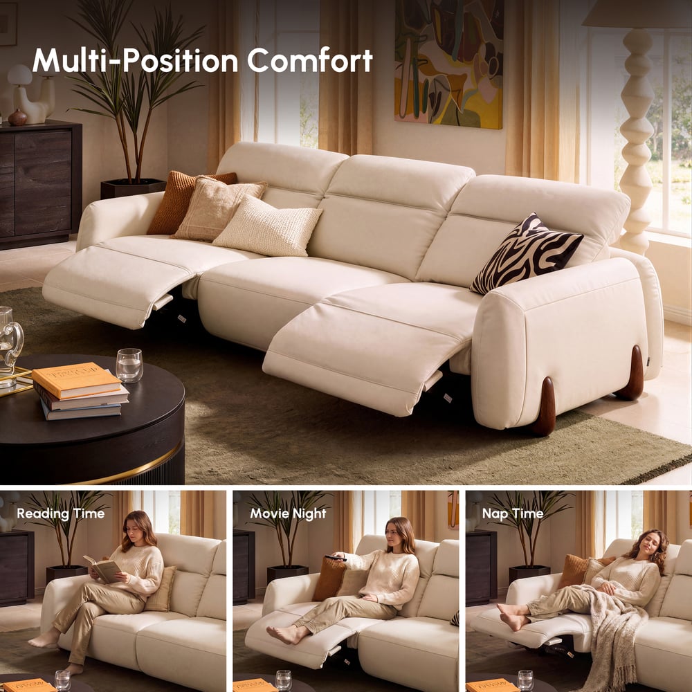 Curva 302cm Genuine Leather Power Reclining Sofa with Adjustable Headrests window image