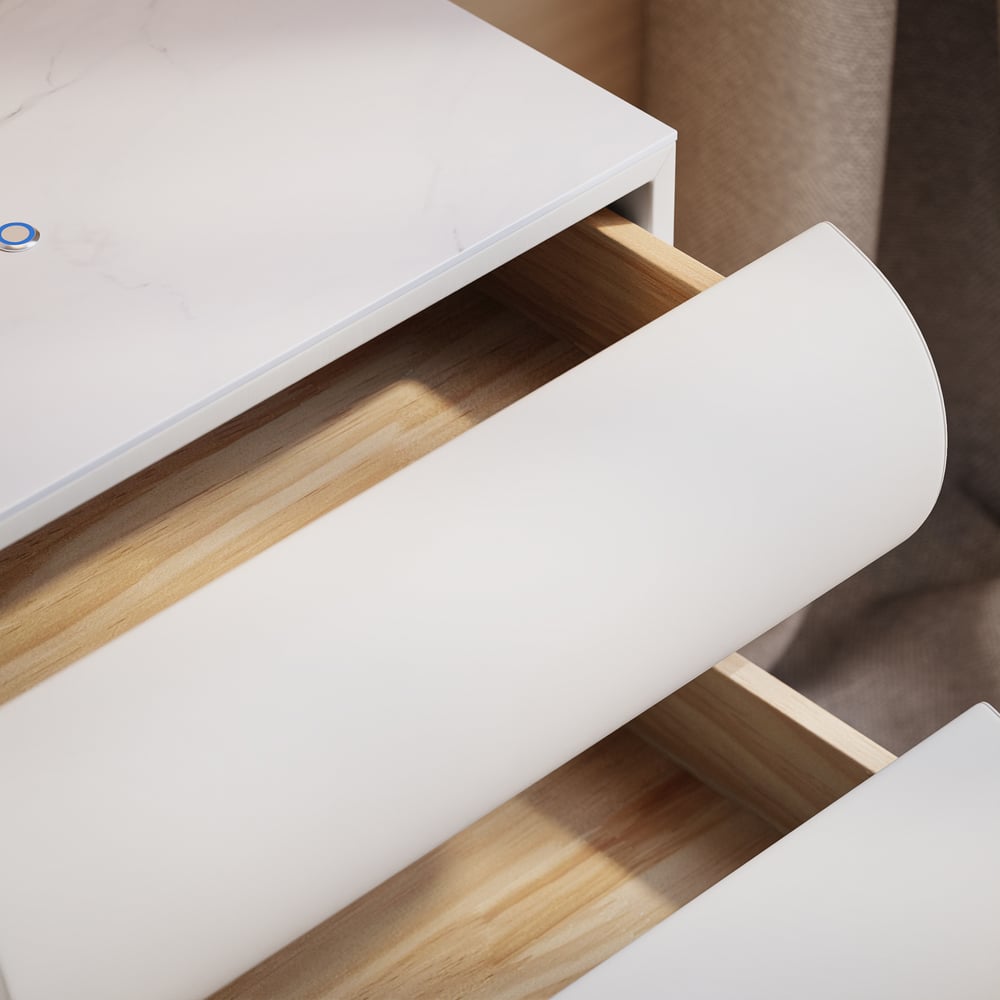 Table de chevet intelligente à LED en cuir Humply à 3 tiroirs image de fenêtre