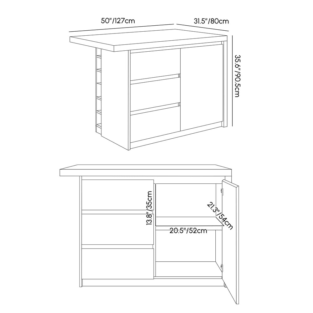 Modern 50" Matte Sintered Stone Kitchen Island with Storage, Black weights dimensions image