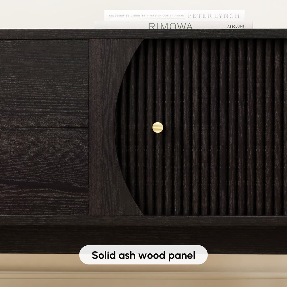 72" Ash Wood Fluted TV Stand with Storage window image