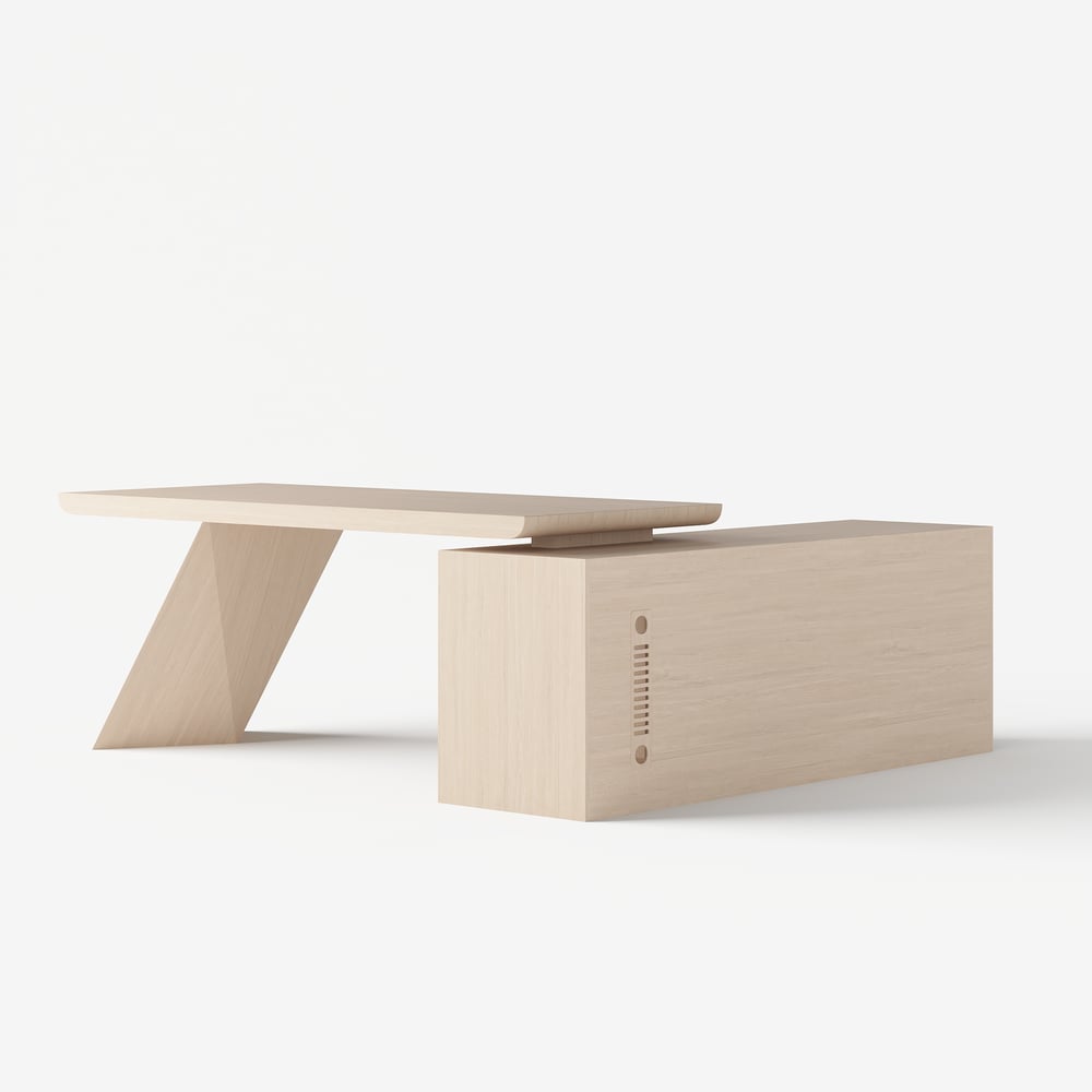 Escrivaninha executiva moderna em forma de L de 180 cm com acabamento em branco lavado e armazenamento, mão esquerda Imagem da janela