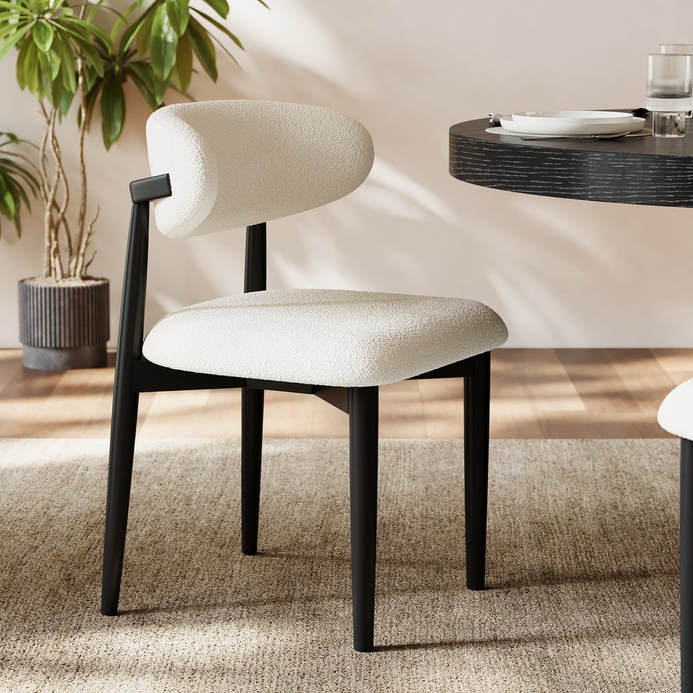 Modern Boucle Dining Chair with Black Rubber Wood Legs, 1 Piece window image