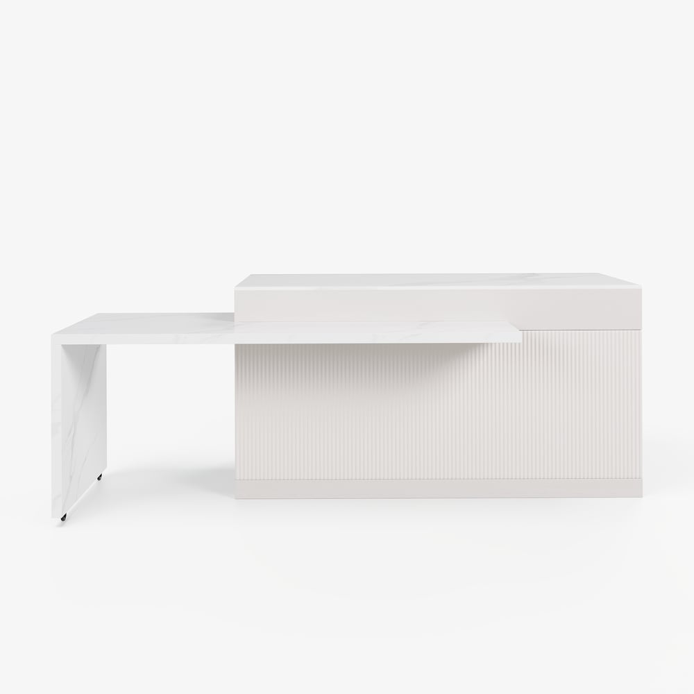 Modern 81"-106" Sintered Stone Kitchen Island with Drawers & Doors, White window image