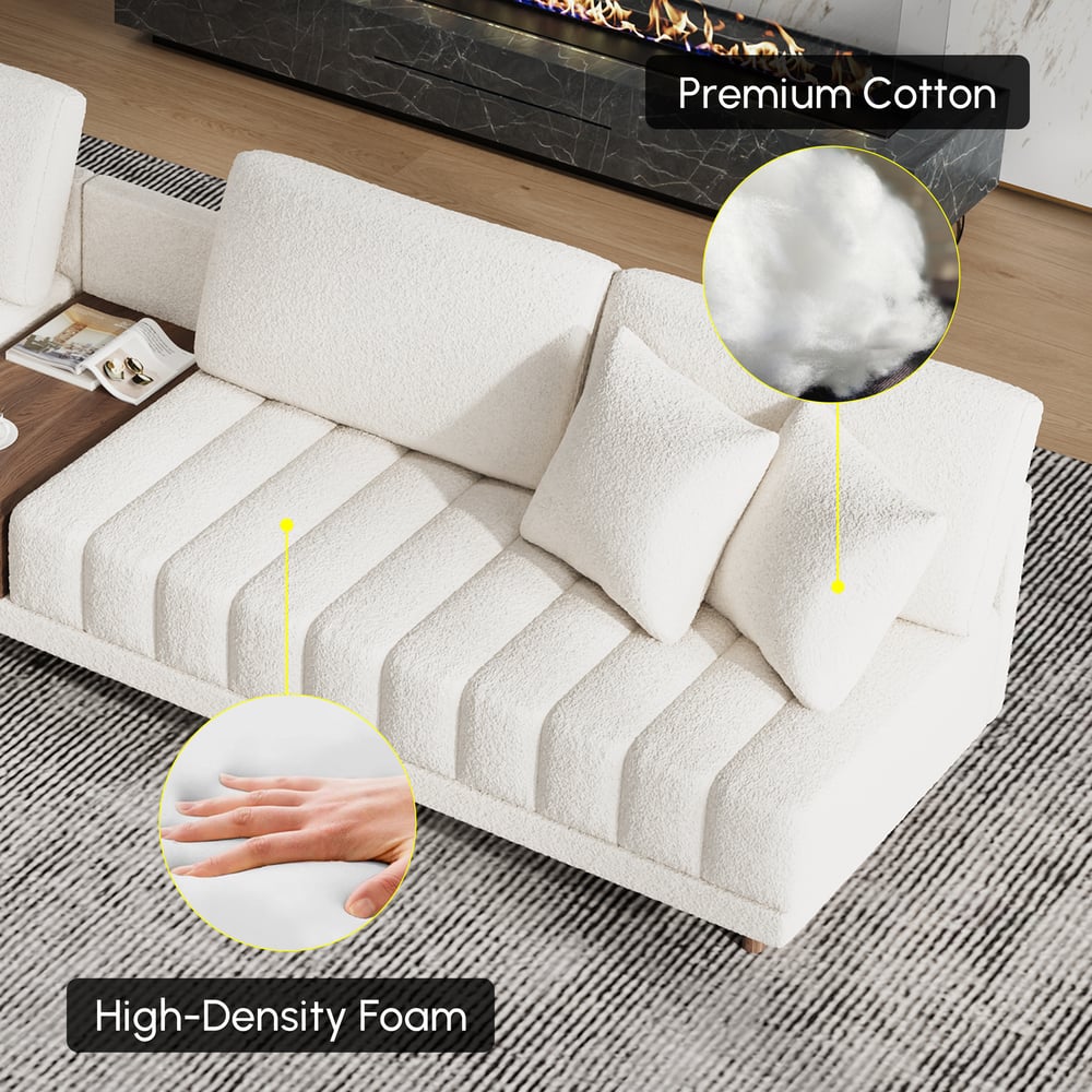 Vewal 126-inch L-Shaped Boucle Modular Sectional Sofa with Chaise & Ottoman window image