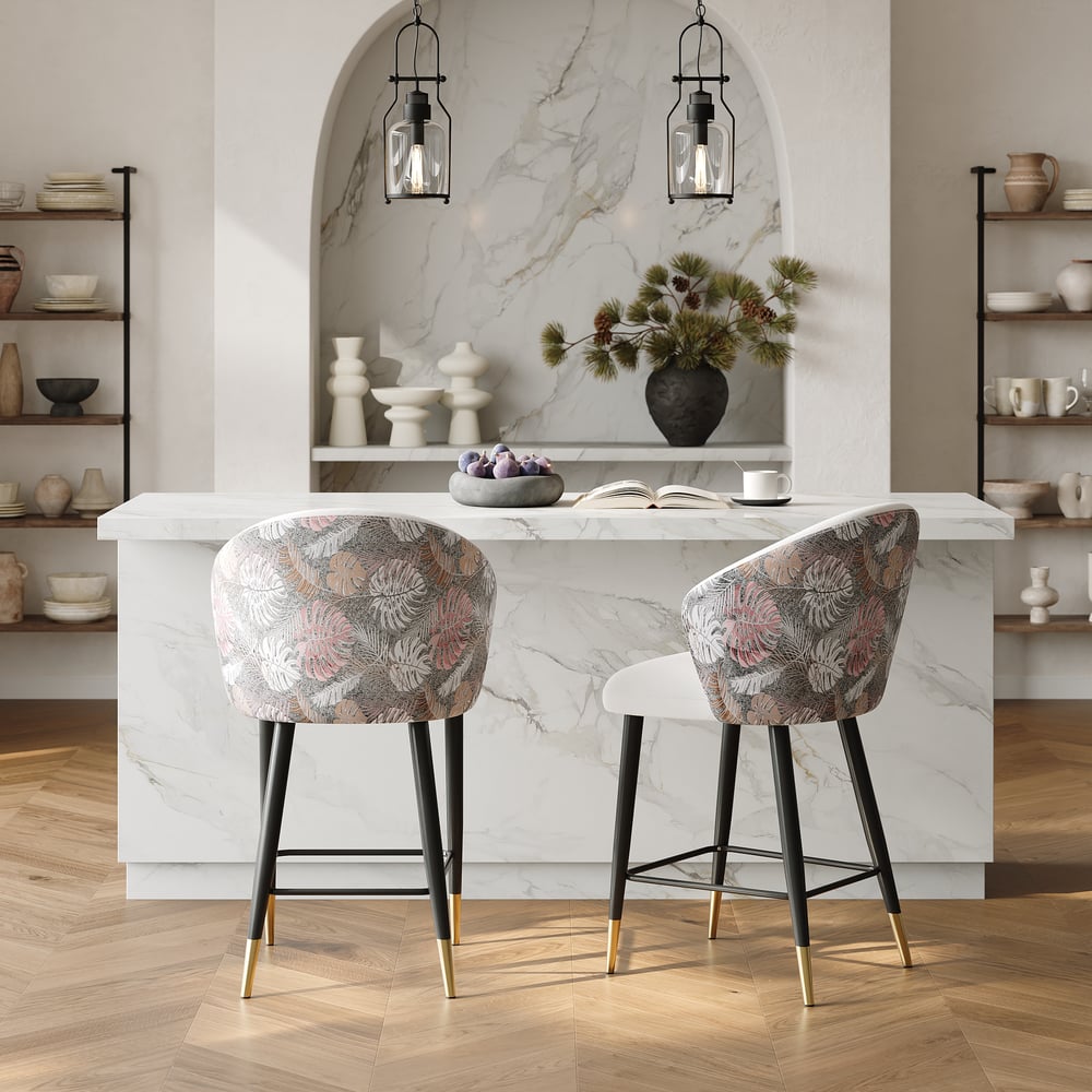 Modern White Velvet Counter Stool with Upholstered, 1 Piece window image