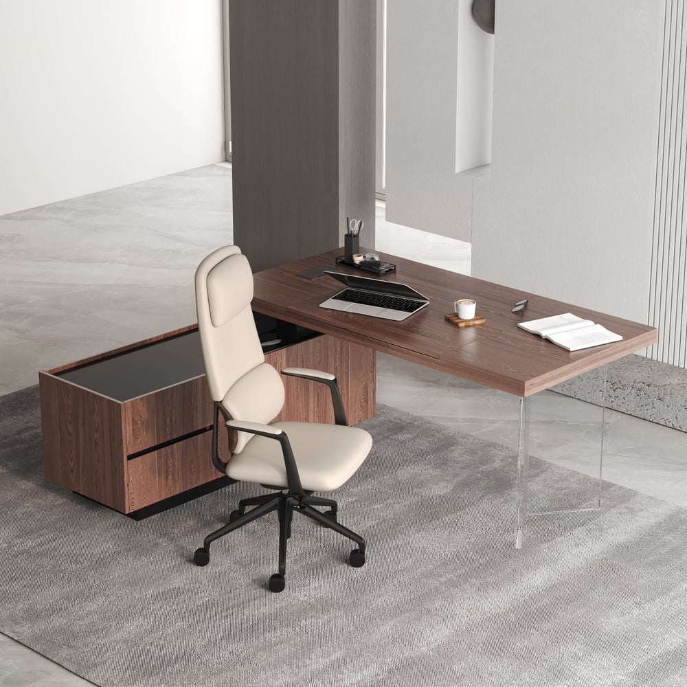 Ergonomic Grey Genuine Leather High Back Reclining Swivel Office Desk Chair window image