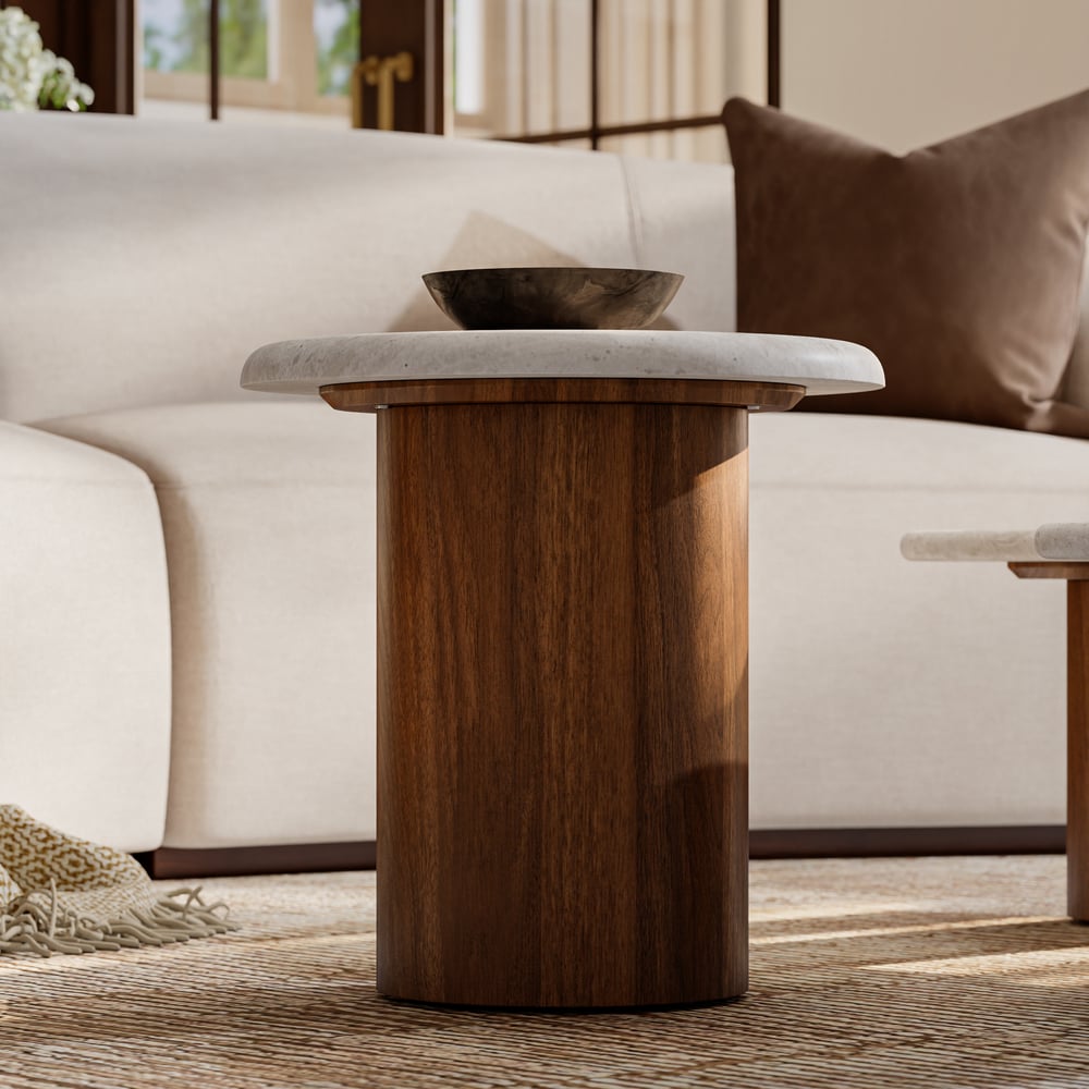 Ensemble de tables basses rondes de 18"-47" en placage de béton et noyer image de fenêtre