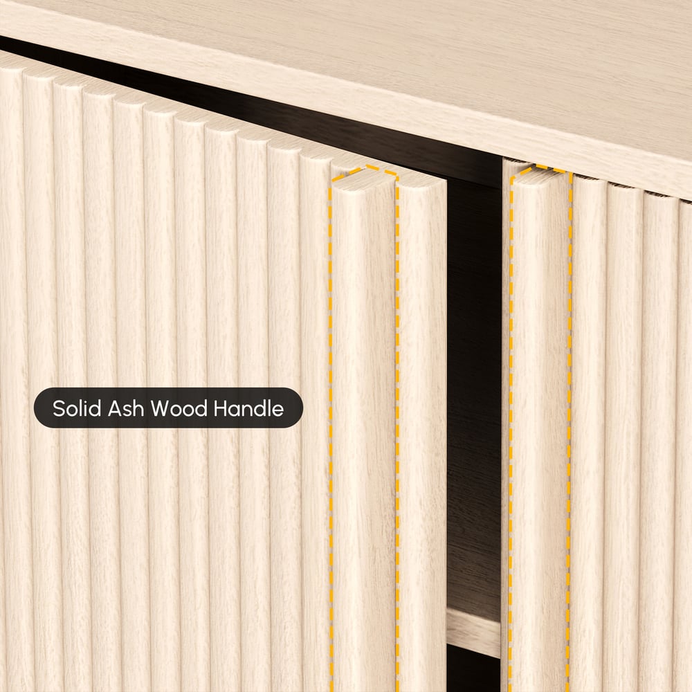 80" Solid Wood Fluted Whitewash TV Stand with Cabinets window image