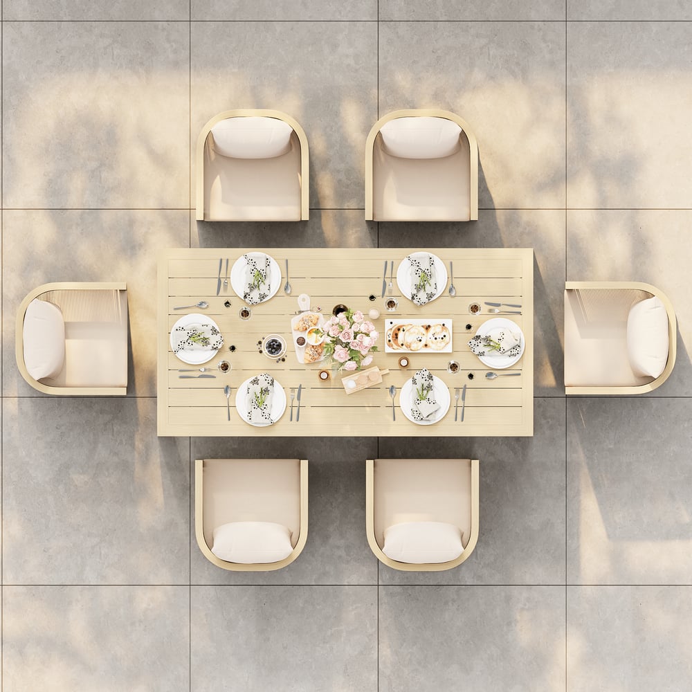 Wevara 78" Natural-Finish Aluminum Slatted Outdoor Dining Table in Natural window image