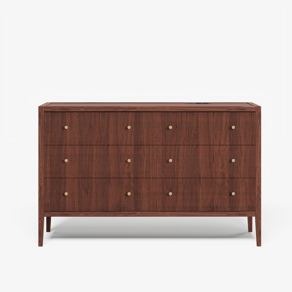Stria 47" Fluted Natural 6-Drawer Dresser with Charging Station window image