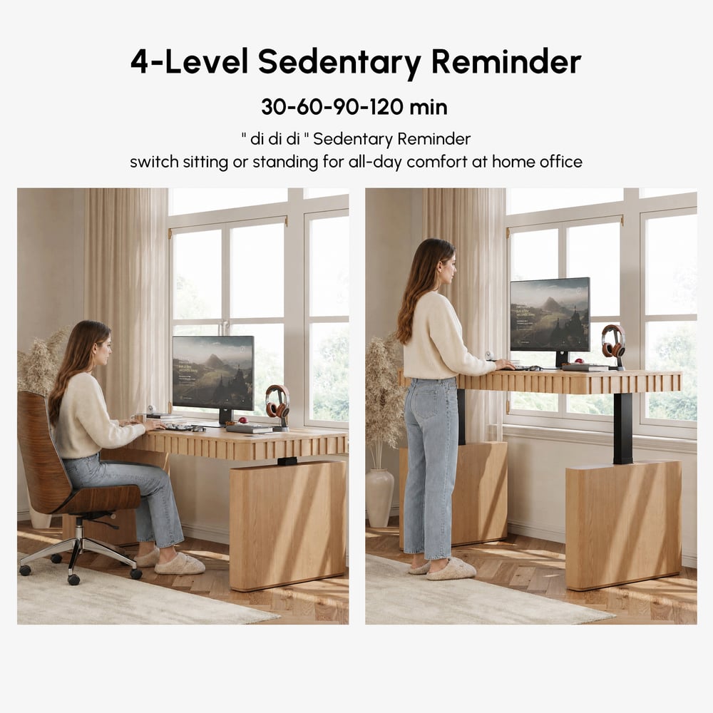 Aura 160 cm Natural Fluted Electric Adjustable Standing Desk window image