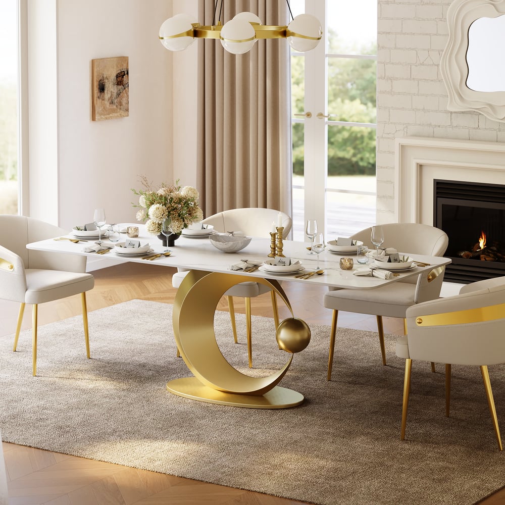 Dining Set 71.3" Rectangle Sintered Stone Table with 6 Chairs window image