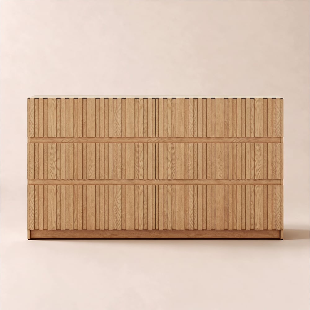 Aura 59" Natural Sintered Stone 6-Drawer Dresser with Lighting window image